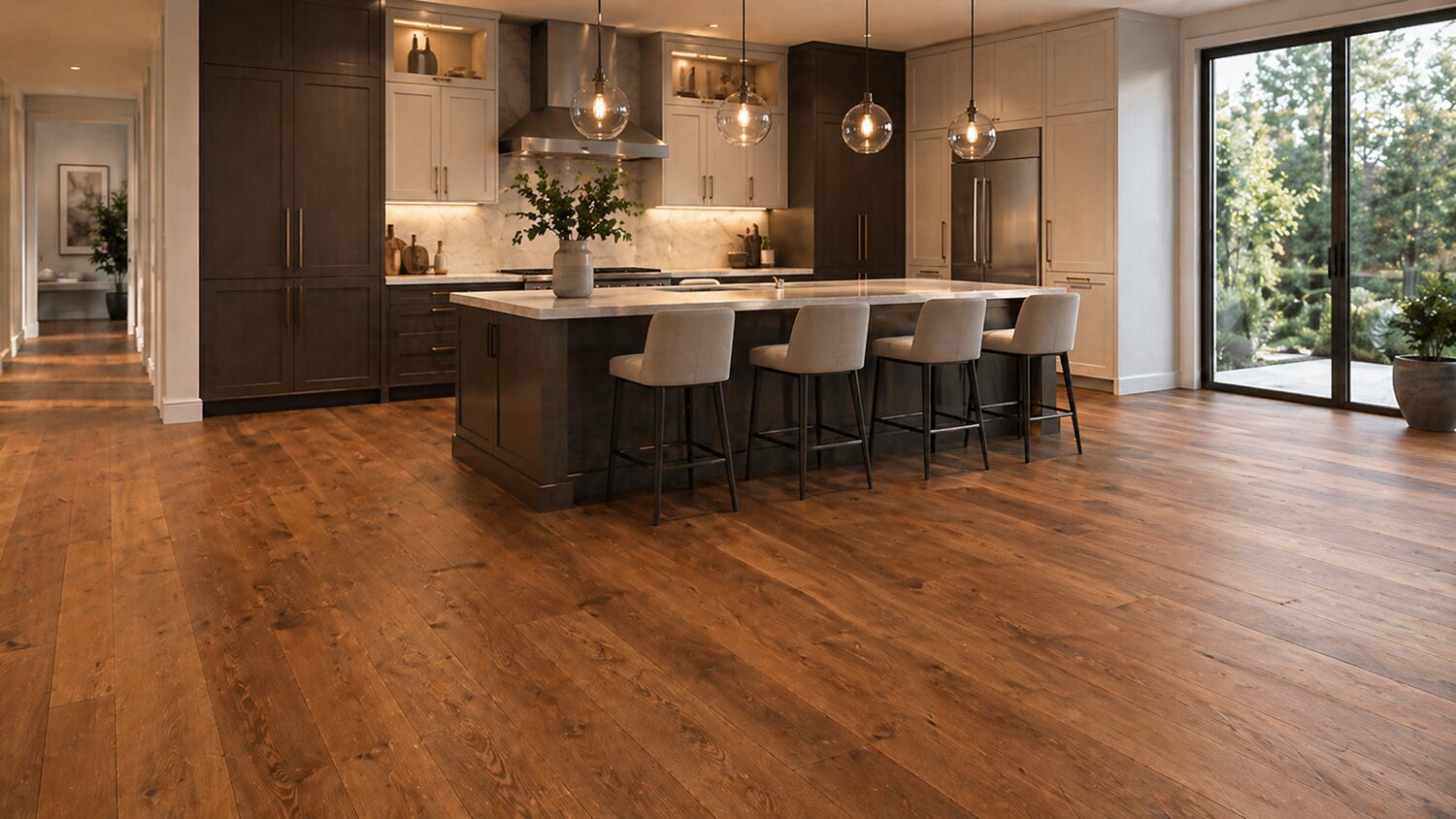 Open concept kitchen LVP